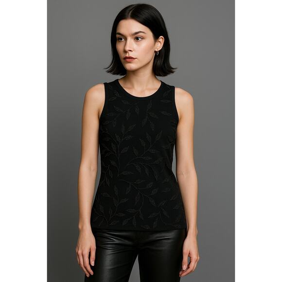 90s Glam Beaded Black Tank Top Vintage Evening Y2K Minimalist Elegant Chic S - Picture 1 of 6